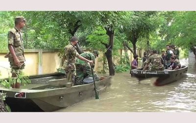 সিলেটে বন্যাদুর্গতদের উদ্ধার কাজে সেনাবাহিনীর ৯ ইউনিট