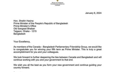 শেখ হাসিনাকে অভিনন্দন জানিয়েছে কানাডার পার্লামেন্টারি গ্রুপ